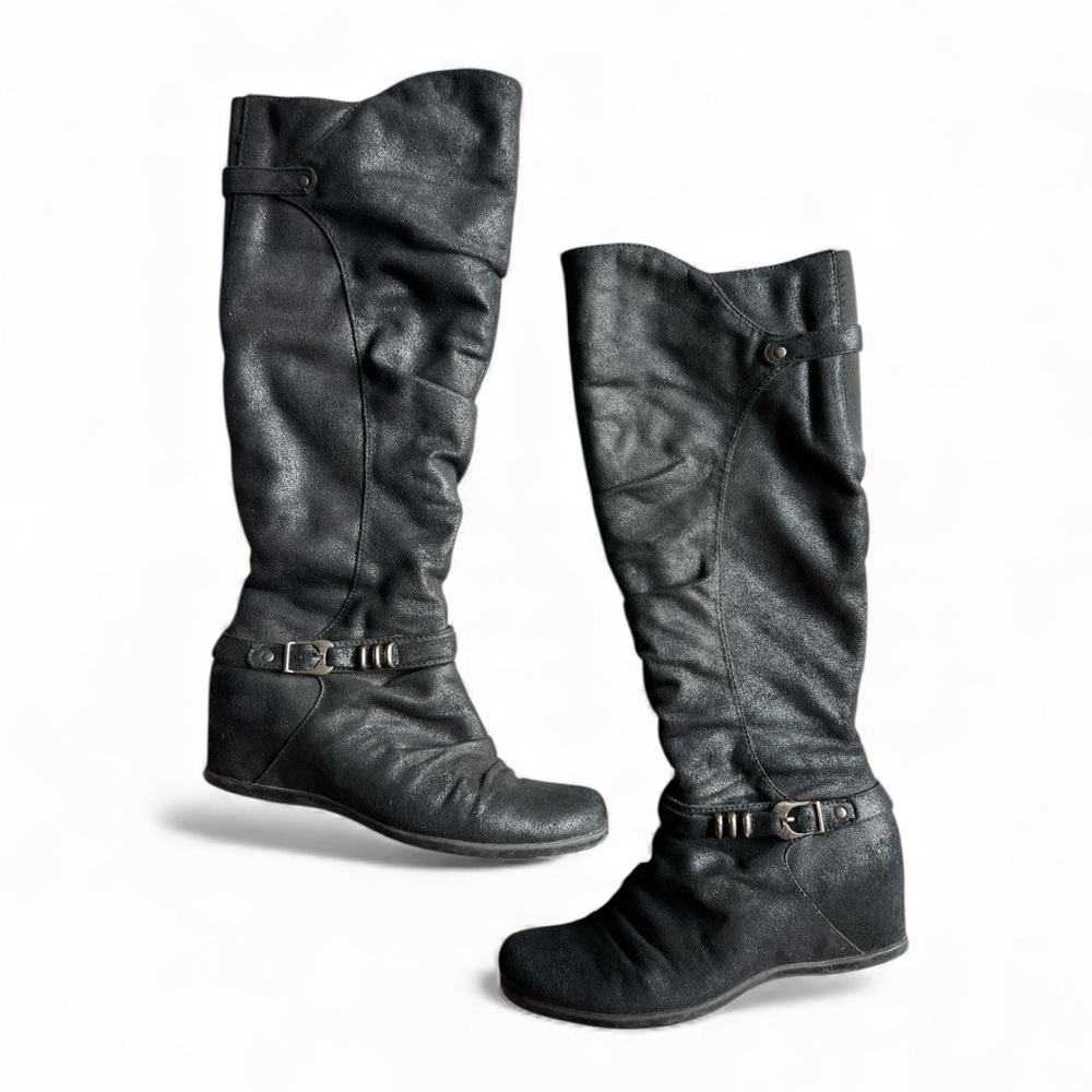 Baretraps Quinsie Black fleece lined buckle design zip womens boots Sz 9